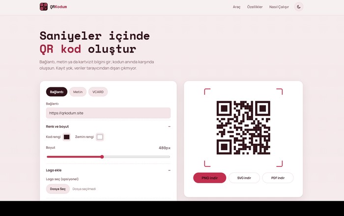 QRKodum — QR kod oluşturma ekranı