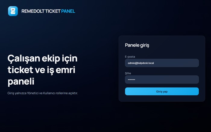Remedolt Ticket Panel — giriş ekranı